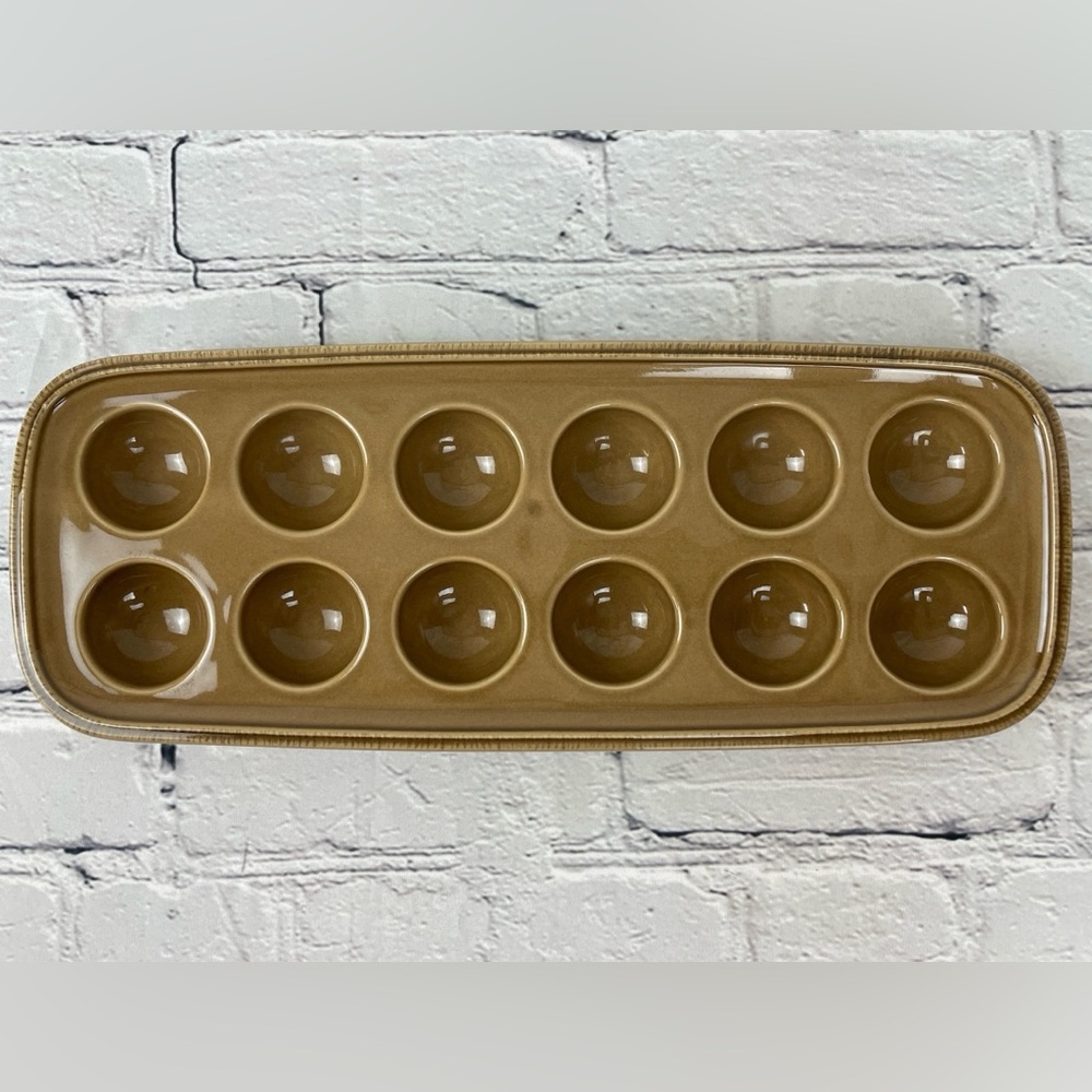 Rachael Ray Stoneware 12-Cup Deep Rich Brown Deviled Egg Dish Oblong Tray